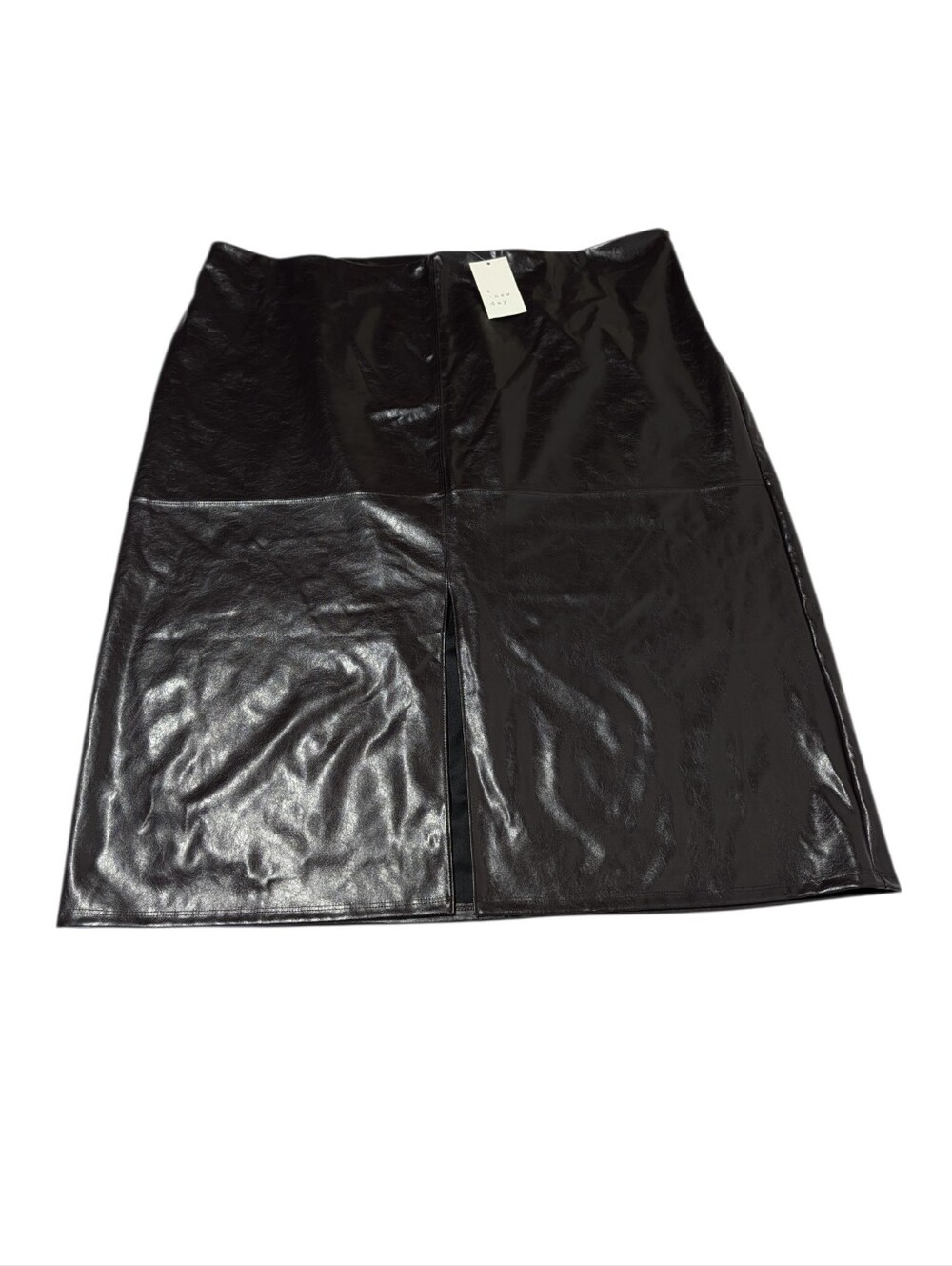 A New Day Brown Faux Leather Pencil Skirt Zip Lined Slit Plus Size 22 NWT